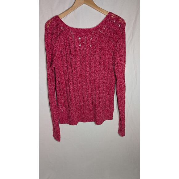 Abercrombie & Fitch Womens Pink Open Knit V-Neck Sweater M Y2k Open Weave Fitted - Picture 5 of 8